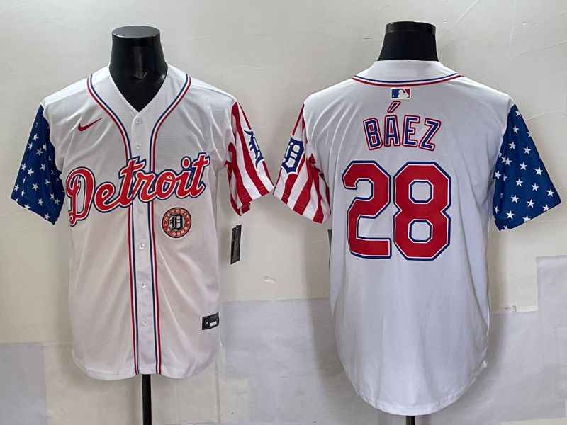 Men Detroit Tigers #28 Baez White National Flags 2025 Nike MLB Jersey style 5->detroit tigers->MLB Jersey